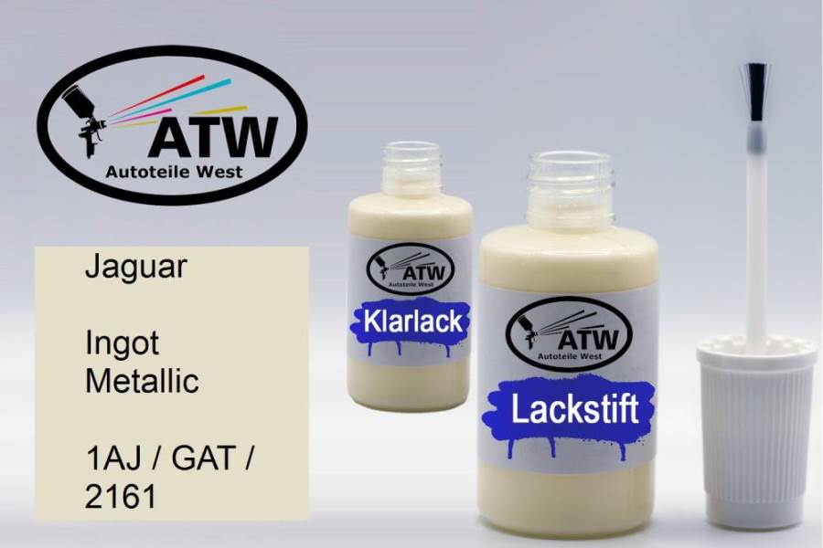 Jaguar, Ingot Metallic, 1AJ / GAT / 2161: 20ml Lackstift + 20ml Klarlack - Set, von ATW Autoteile West.